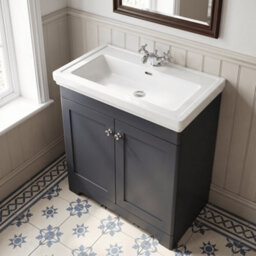 Balterley Swynnerton Traditional 2 Door Floor Standing Vanity Unit With Basin, Dark Grey, 800mm - thumbnail 3