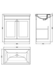 Balterley Swynnerton Traditional 2 Door Floor Standing Vanity Unit With Basin, Dark Grey, 800mm - thumbnail 2