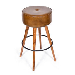 Elm Home And Garden 100% Real Genuine Leather Breakfast Kitchen Bar Stool Tan Brown