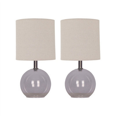 First Choice Lighting Set Of 2 Buck - Clear Glass Table Lamp With Natural Linen Shades - image 1