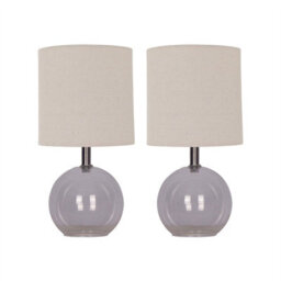 First Choice Lighting Set Of 2 Buck - Clear Glass Table Lamp With Natural Linen Shades - thumbnail 1