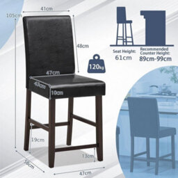 2-Pack Bar Stools Pu Upholstered Bar Counter Height Chair Kitchen Dining Chair - thumbnail 2