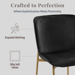 Evre Black Velvet Dining Chairs Set Of 2 With Bronze Colour Metal Frame For Kitchen, Living Room & Bedroom - thumbnail 4
