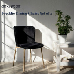 Evre Black Velvet Dining Chairs Set Of 2 With Bronze Colour Metal Frame For Kitchen, Living Room & Bedroom - thumbnail 3