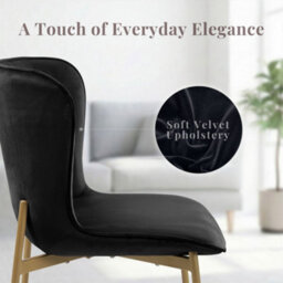Evre Black Velvet Dining Chairs Set Of 2 With Bronze Colour Metal Frame For Kitchen, Living Room & Bedroom - thumbnail 5