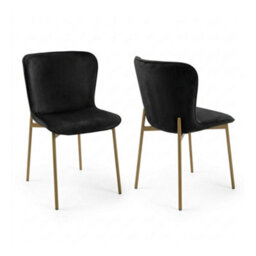 Evre Black Velvet Dining Chairs Set Of 2 With Bronze Colour Metal Frame For Kitchen, Living Room & Bedroom