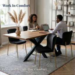 Evre Black Velvet Dining Chairs Set Of 2 With Bronze Colour Metal Frame For Kitchen, Living Room & Bedroom - thumbnail 9