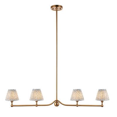 Luminosa Lighting Luminosa Santiago Brushed Aged Brass Plate Pendant Light With Shell Bay Blue Fabric Leaf Shade 16Cm 4X B22