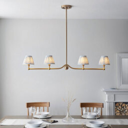 Luminosa Lighting Luminosa Santiago Brushed Aged Brass Plate Pendant Light With Shell Bay Blue Fabric Leaf Shade 16Cm 4X B22 - thumbnail 2