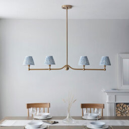 Luminosa Lighting Luminosa Santiago Brushed Aged Brass Plate Pendant Light With Shell Bay Blue Fabric Leaf Shade 16Cm 4X B22 - thumbnail 3