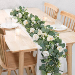 Artificial Eucalyptus Flower Garlands, 4M Long, With White Roses - thumbnail 2