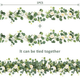 Artificial Eucalyptus Flower Garlands, 4M Long, With White Roses - thumbnail 4