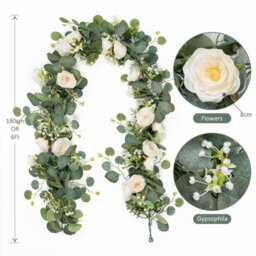 Artificial Eucalyptus Flower Garlands, 4M Long, With White Roses - thumbnail 5