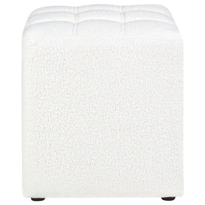 Wyld And Coco White Boucle Footstool 38 Cm Square - Chevron Upholstery, Compact Pouffe - image 1
