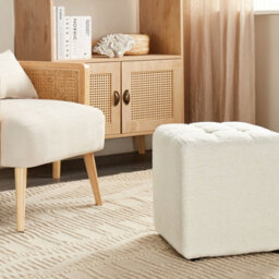 Wyld And Coco White Boucle Footstool 38 Cm Square - Chevron Upholstery, Compact Pouffe - thumbnail 2