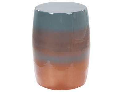 Wyld And Coco Luxemod Accent Side Table - Golden Brown And Blue Iron 28Cm Round Drum - image 1