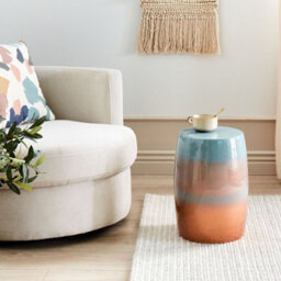 Wyld And Coco Luxemod Accent Side Table - Golden Brown And Blue Iron 28Cm Round Drum - thumbnail 2