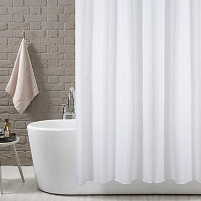 Kav Shower Curtain Fabric Water Proof Extra Full Bath Coverage 220X180 100% Polyester Weighted Hem (Plain White)