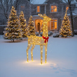 Pegdev - Pdl - 108Cm Gold Rattan Led Christmas Deer 350 Warm White Lights Outdoor Decoration With Ground Pegs And 5M Cable - thumbnail 3