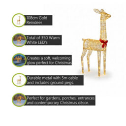 Pegdev - Pdl - 108Cm Gold Rattan Led Christmas Deer 350 Warm White Lights Outdoor Decoration With Ground Pegs And 5M Cable - thumbnail 2