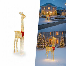 Pegdev - Pdl - 108Cm Gold Rattan Led Christmas Deer 350 Warm White Lights Outdoor Decoration With Ground Pegs And 5M Cable - thumbnail 4