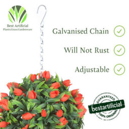 Pair Of Best Artificial 24Cm Orange Lush Tulip Hanging Basket Flower Topiary Ball - Weather & Fade Resistant - thumbnail 3