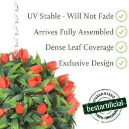Pair Of Best Artificial 24Cm Orange Lush Tulip Hanging Basket Flower Topiary Ball - Weather & Fade Resistant - thumbnail 2