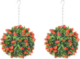 Pair Of Best Artificial 24Cm Orange Lush Tulip Hanging Basket Flower Topiary Ball - Weather & Fade Resistant - thumbnail 1
