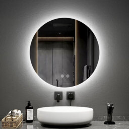 Emke Round Bathroom Mirror With Led Lights, 600mm Wall Mounted Vanity Mirror With Touch, Demister And Memory Dimmable - thumbnail 1