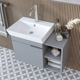 Roomart Likya Wall Mounted Bathroom Set With 72Cm Vanity Unit And Basin, Mirror Cabinet And Tall Storage Cupboard, Ash Grey - thumbnail 4