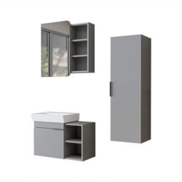 Roomart Likya Wall Mounted Bathroom Set With 72Cm Vanity Unit And Basin, Mirror Cabinet And Tall Storage Cupboard, Ash Grey - thumbnail 5