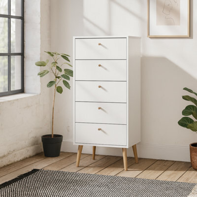 Wyld Haus Quietbloom White 5-Drawer Wooden Chest, Tall Narrow Dresser - image 1