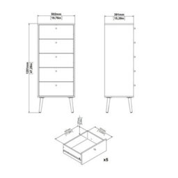Wyld Haus Quietbloom White 5-Drawer Wooden Chest, Tall Narrow Dresser - thumbnail 9