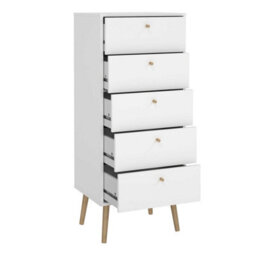 Wyld Haus Quietbloom White 5-Drawer Wooden Chest, Tall Narrow Dresser - thumbnail 6