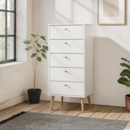 Wyld Haus Quietbloom White 5-Drawer Wooden Chest, Tall Narrow Dresser - thumbnail 1