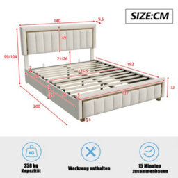 4Ft6 Double Bed, Upholstered Ottoman Bed Frame With Adjustable Headboard, Cream Velvet 135X190Cm - thumbnail 9