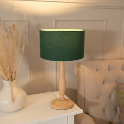 Valuelights Victoria Traditional Light Wood Candlestick Table Lamp With Forest Green Drum Shade