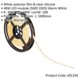 Flexible Ip65 Led Tape Light - 5M Reel - 48W Warm White Leds - Self-Adhesive - thumbnail 2