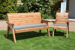 Charles Taylor Trading Charles Taylor Wooden Companion Angled Garden 4 Seat Chair Bench Grey Cushion