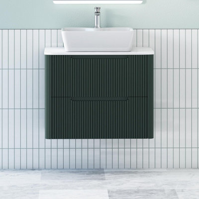 Royal Bathrooms Avenza 700mm Deep Moss Green Wall Hung Bathroom Countertop Vanity Unit 2 Drawer With Cube Basin - image 1