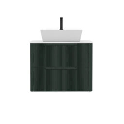 Royal Bathrooms Avenza 700mm Deep Moss Green Wall Hung Bathroom Countertop Vanity Unit 2 Drawer With Cube Basin - thumbnail 6