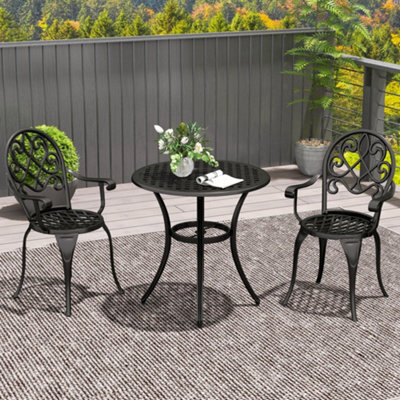 Outsunny 3Pcs Bistro Set, Aluminium Garden Table And Chairs Black - image 1