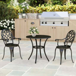 Outsunny 3Pcs Bistro Set, Aluminium Garden Table And Chairs Black - thumbnail 9