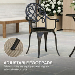 Outsunny 3Pcs Bistro Set, Aluminium Garden Table And Chairs Black - thumbnail 7