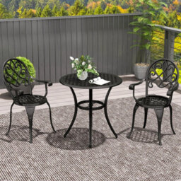 Outsunny 3Pcs Bistro Set, Aluminium Garden Table And Chairs Black
