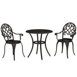 Outsunny 3Pcs Bistro Set, Aluminium Garden Table And Chairs Black - thumbnail 2