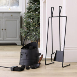 Dibor Contemporary Black Freestanding 3 Tools Fireside Companion Set With Log And Kindling  Bucket - thumbnail 2