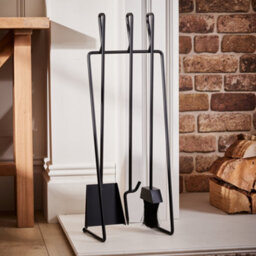 Dibor Contemporary Black Freestanding 3 Tools Fireside Companion Set With Log And Kindling  Bucket - thumbnail 3