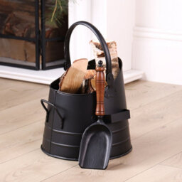 Dibor Contemporary Black Freestanding 3 Tools Fireside Companion Set With Log And Kindling  Bucket - thumbnail 4