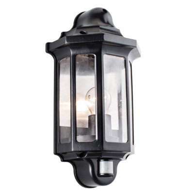 Luminosa Lighting Luminosa Traditional Pir Outdoor Wall Lantern Satin Black Paint, Clear Polycarbonate Ip44, E27 - image 1